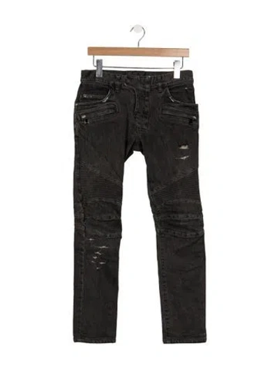 Pre-owned Balmain Moto Jeans In Gray
