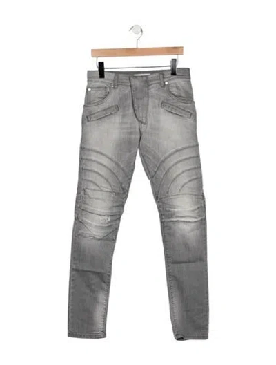 Pre-owned Balmain Moto Jeans In Gray