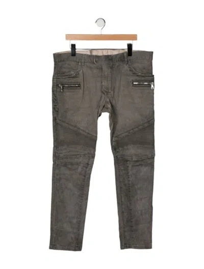 Pre-owned Balmain Moto Jeans In Green