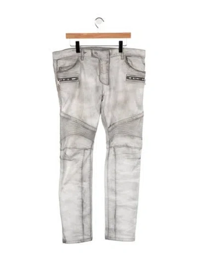 Pre-owned Balmain Moto Jeans In Grey