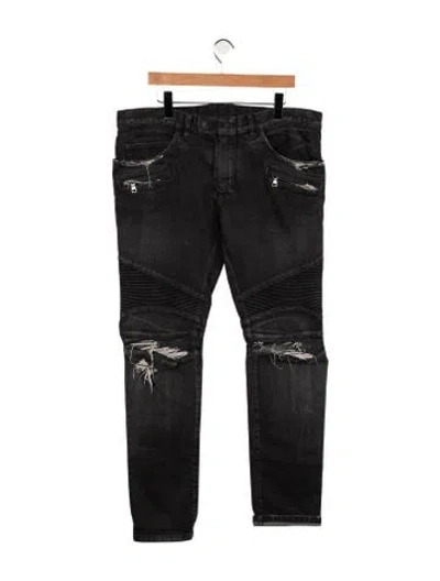 Pre-owned Balmain Moto Jeans In Grey