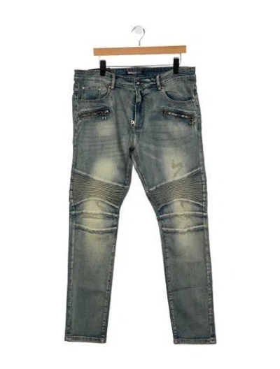 Pre-owned Balmain Moto Jeans W/ Tags In Blue