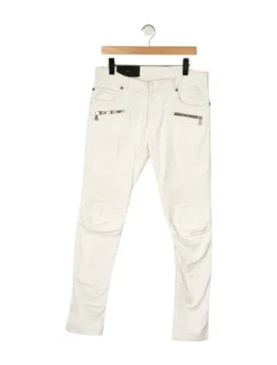 Pre-owned Balmain Moto Jeans In White