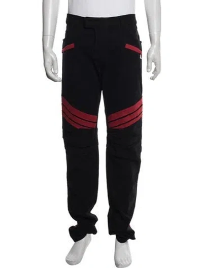Pre-owned Balmain Moto Pants W/ Tags In Black/red