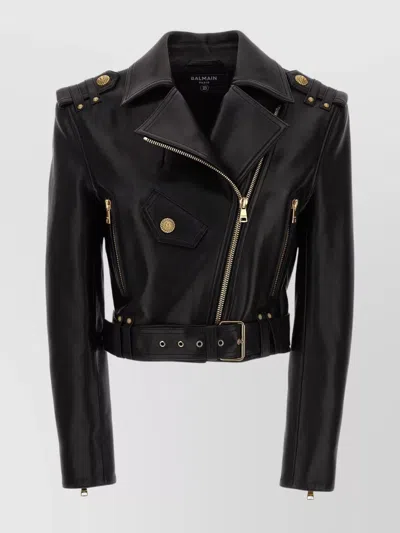 Balmain Jacket Lambskin Belted Waist In Black