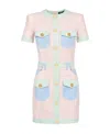 Balmain Multi-panel Short-sleeve Denim Dress In Pink