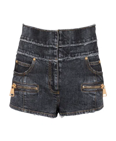Balmain Multi-pocket Denim Shorts In Grey