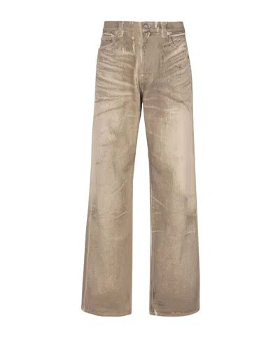 Balmain Washed Straight-leg Jeans In Beige