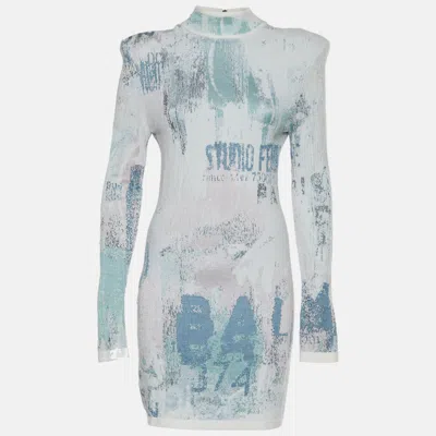 Pre-owned Balmain Multicolor Abstract Logo Jacquard Knit Dress M