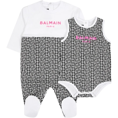 Balmain Multicolor Babygrown Set For Baby Girl With Logo