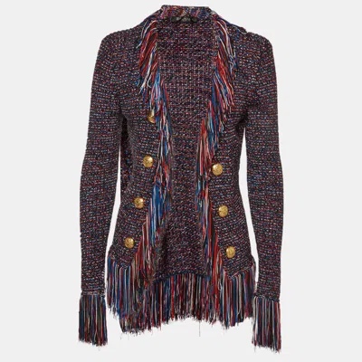 Pre-owned Balmain Multicolor Button Embellished Knit Fringed Jacket S