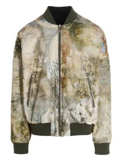 Balmain Reversible Bomber Jacket With Multicolored Sky Print In Green