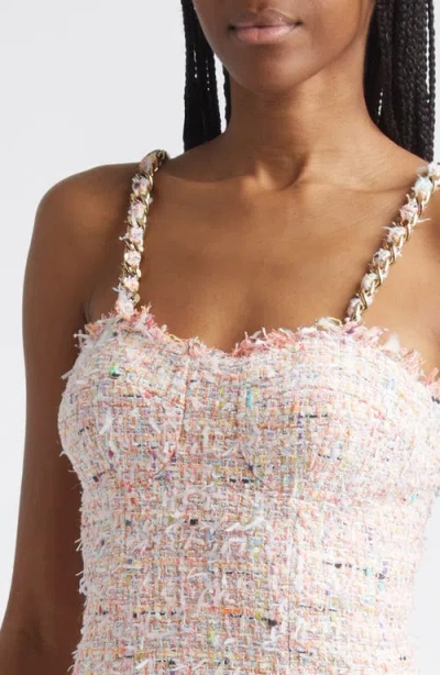 Balmain Multicolor Flared Tweed Minidress In Pink
