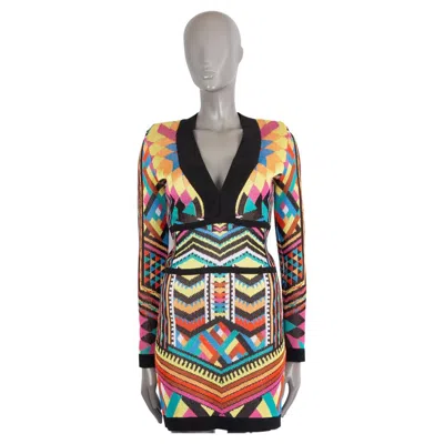Pre-owned Balmain Multicolor Geometric Jacquard Knit Bodycon Dress 38 S In Brown