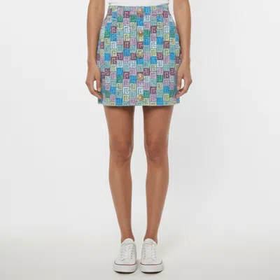 Pre-owned Balmain Multicolor Monogram Print Denim Mini Skirt Xs In Blue