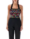 Balmain Halterneck Top In Pop Monogram Knit In Multicolor