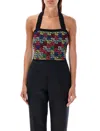 Balmain Halterneck Top In Pop Monogram Knit In Multicolor