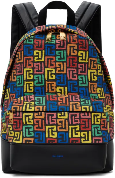 Balmain Multicolor Pb Labyrinth Canvas Backpack In Gold