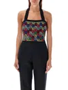 Balmain Halterneck Top In Pop Monogram Knit In Black
