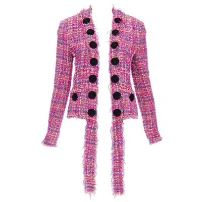 Pre-owned Balmain Multicolor Pink Tweed Black Velvet Buttons Crop Jacket Fr34 Xs