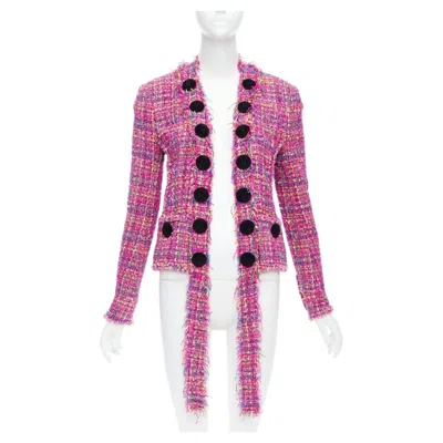 Pre-owned Balmain Multicolor Pink Tweed Black Velvet Buttons Crop Jacket Fr34 Xs