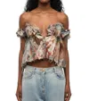Balmain Printed Silk Off-shoulder Top In Multi