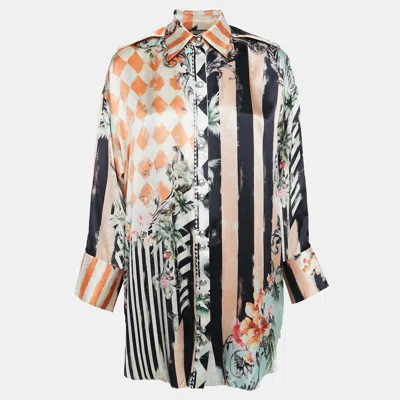 Pre-owned Balmain Multicolor Printed Satin Silk Shirt S