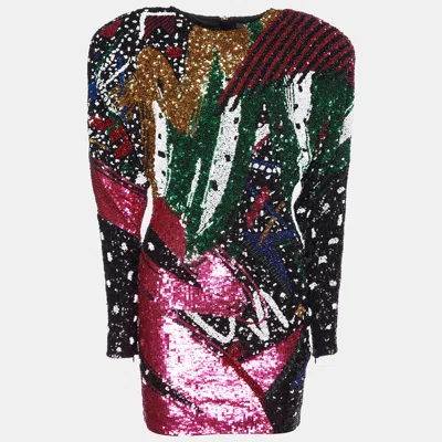 Pre-owned Balmain Multicolor Sequin Embellished Mini Dress S
