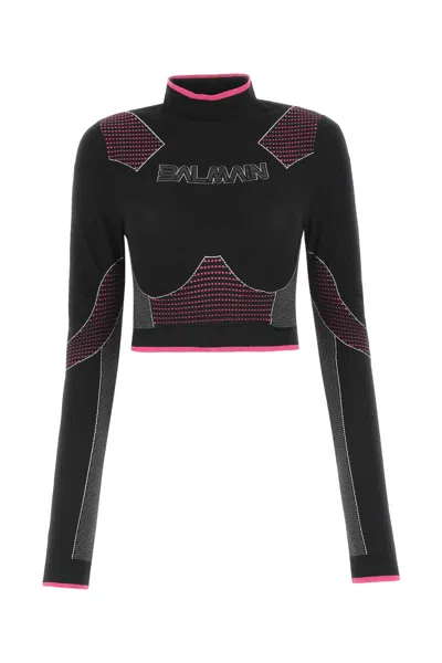 Balmain Top In Nylon Stretch Multicolor Donna In Brown