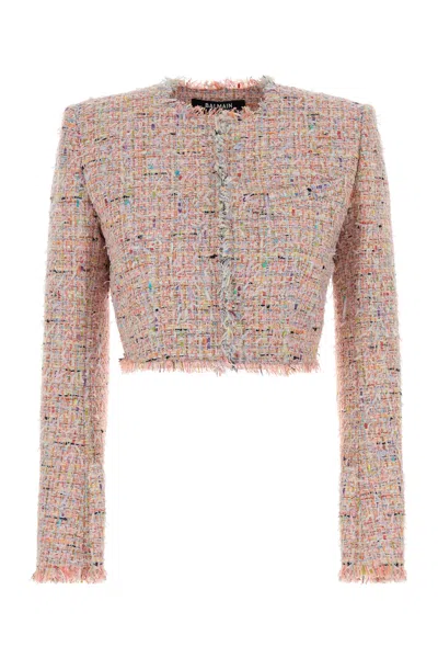 Balmain Multicolor Tweed Blazer In White