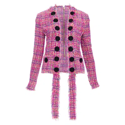 Balmain Multicolor Tweed Velvet Buttons Crop Jacket In Pink