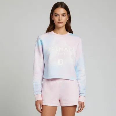 Pre-owned Balmain Multicolour Tie-dye Logo Print Cropped Sweatshirt L