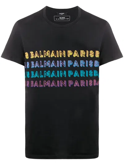 Balmain Multicoloured Logo T-shirt "logo" In Black