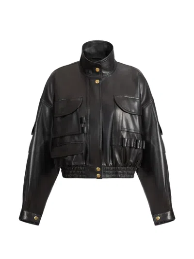 Balmain Multi-pocket Leather Bomber Jacket In Black