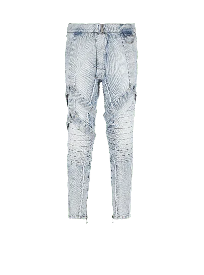 Balmain Multi-strap Quilted Jeans In Blue