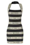 Balmain Striped Halterneck Jacquard Minidress In Black