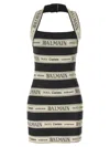 Balmain Striped Halterneck Jacquard Minidress In Black