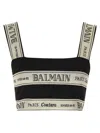 Balmain Cropped Canvas-jacquard Top In Black