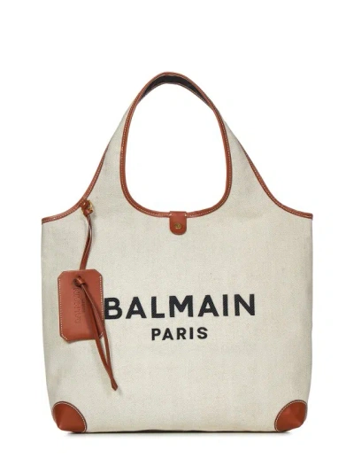 Balmain Natural-colored Canvas Grocery Bag In White