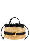 Balmain Shuffle Mini Top-handle Bag In Raffia And Calfskin In Nude