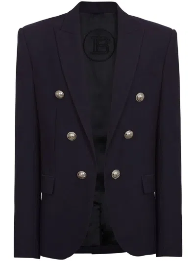 Balmain Navy 6 Button Jacket For Men In Bleu Fonc