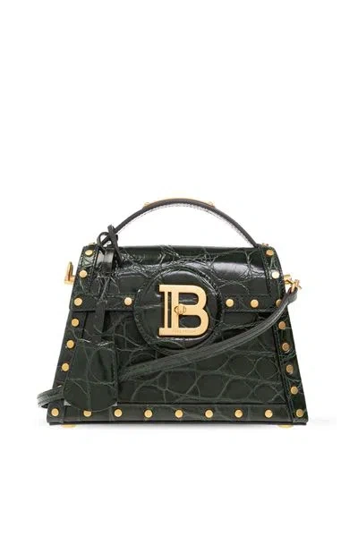 Balmain Leather B-buzz Dynasty Top-handle Bag In Green