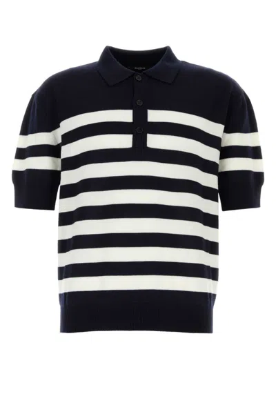Balmain Embroidered Wool Polo Shirt In Printed