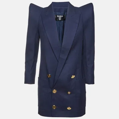 Pre-owned Balmain Navy Blue Gabardine Double Breasted Blazer M