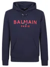 Balmain Logo-print Stretch Cotton-blend Jersey Hoodie In Blue