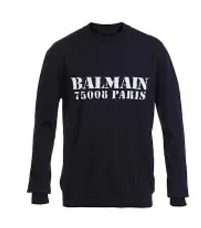 Balmain Navy Blue Knitted Sweater In Black