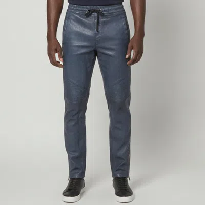 Pre-owned Balmain Navy Blue Leather Crest Appliqué Biker Pants Xs