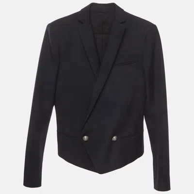 Pre-owned Balmain Navy Blue Wool Blend Double Breasted Blazer Xs