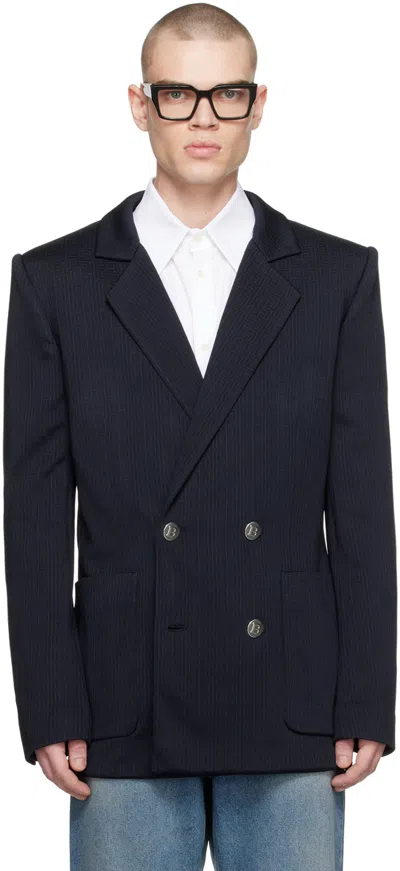 Balmain Navy Casual Mini Monogram Blazer In 6ub Marine