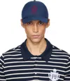 Balmain Navy Cotton College Emblem Cap In Blue